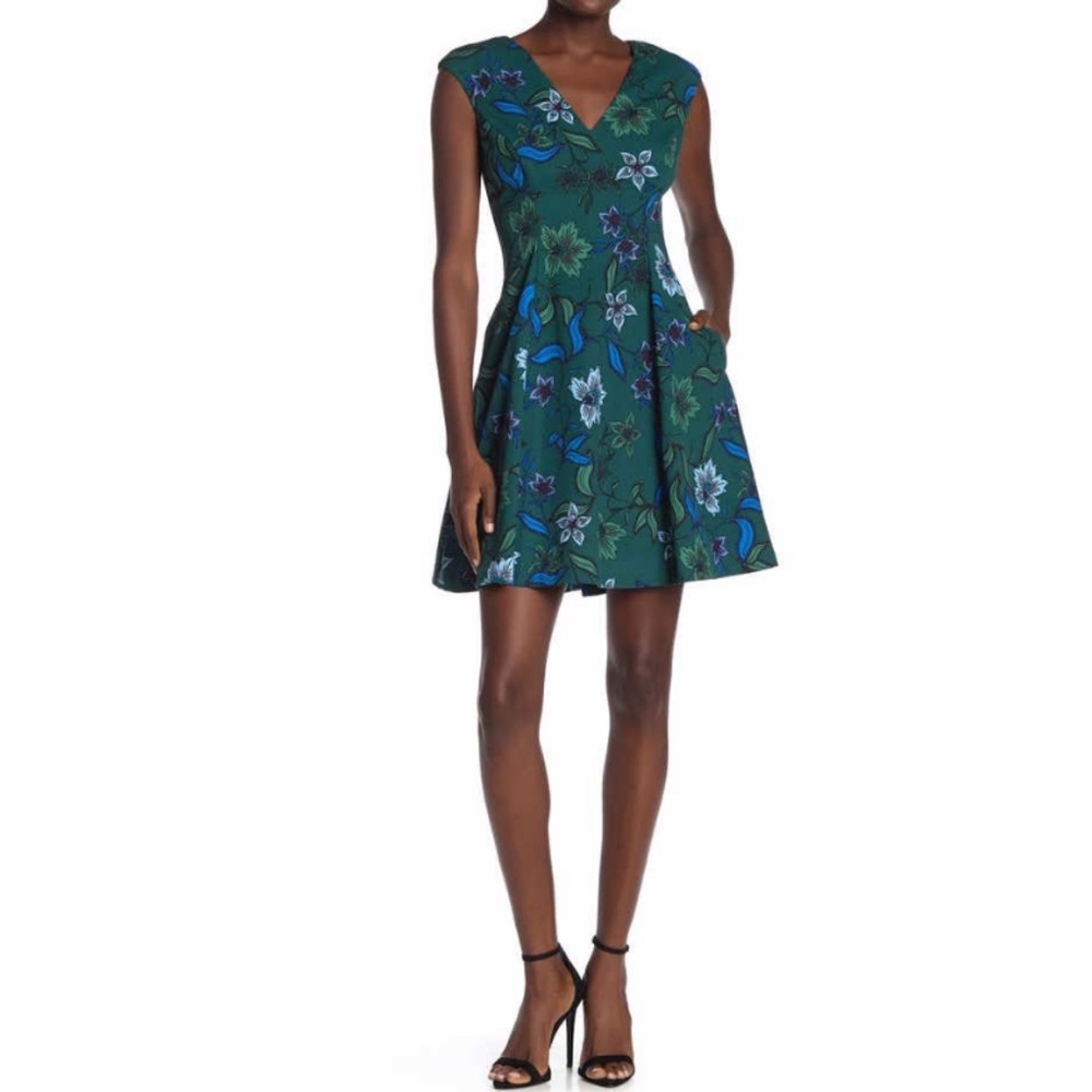 Vince Camuto Fit & Flare Floral V-Neck Dress